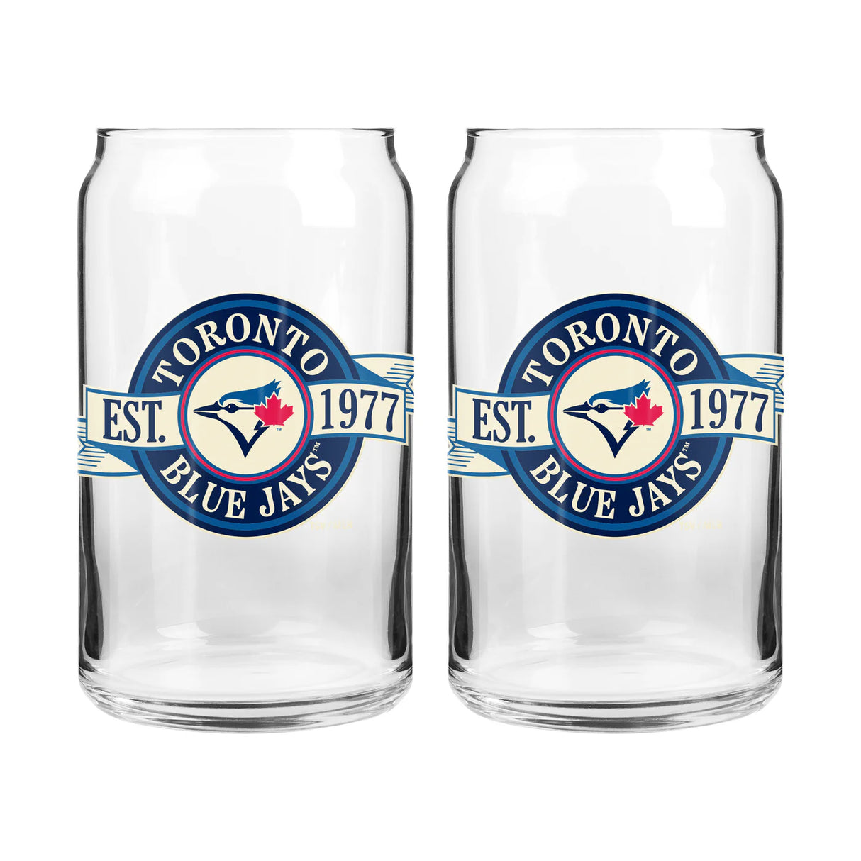2 Pack MLB Toronto Blue Jays 16 oz Can Glass Banner Design