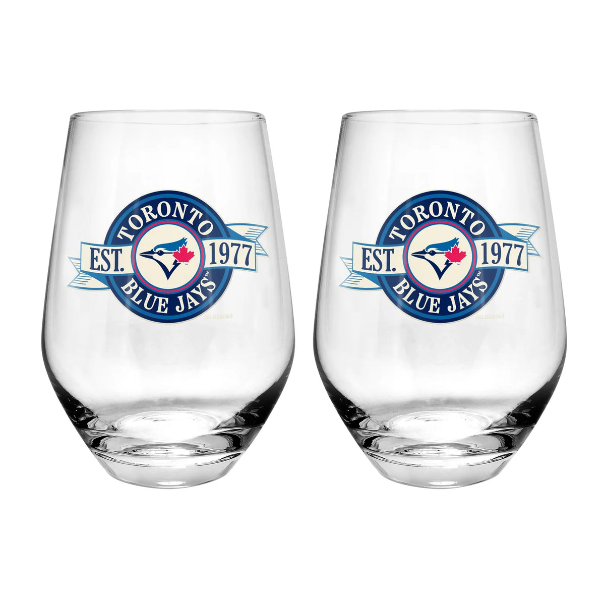 Inglasco MLB Toronto Blue Jays 19 Oz Wine Glass Stemless Banner Design