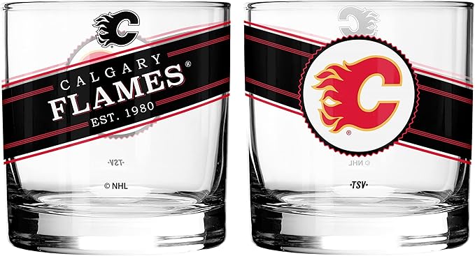 Inglasco NHL Calgary Flames Black Label Rocks Glass, 2-Pack