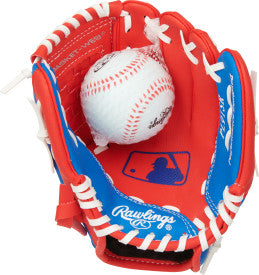 RAWLINGS "PLAYERS" SERIES BASEBALL GLOVE W/BALL YOUTH SCARLET/ROYAL 9"