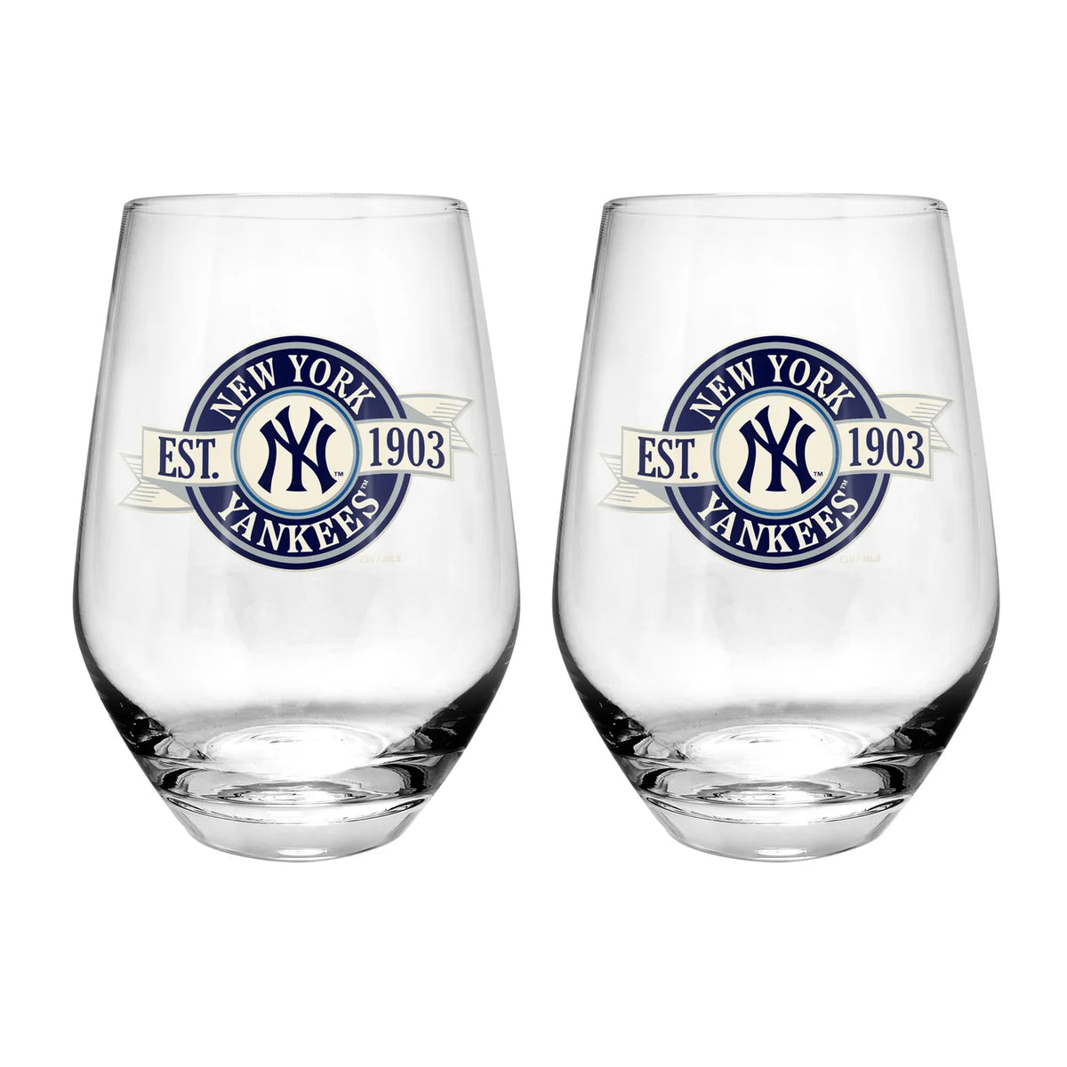 Inglasco MLB New York Yankees 19 Oz Wine Glass Stemless Banner Design