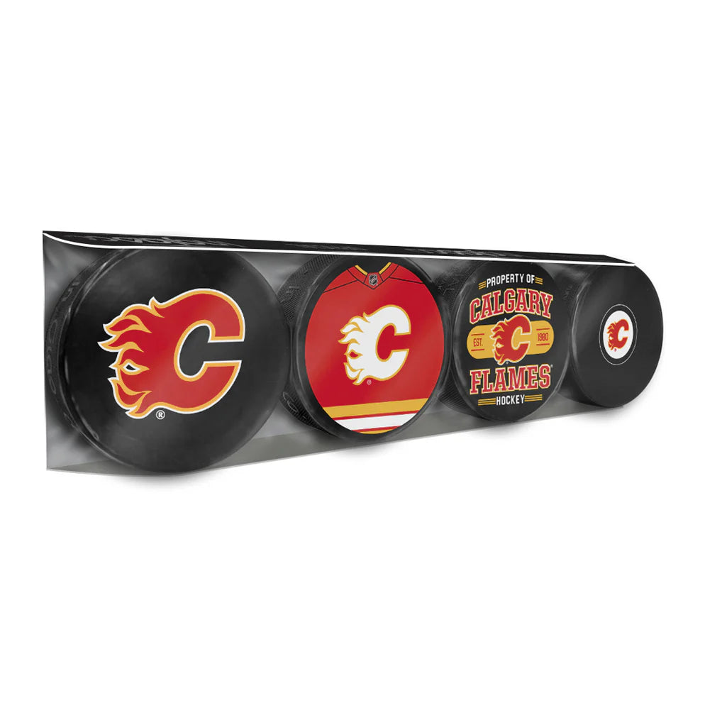 Inglasco NHL Calgary Flames Souvenir Hockey Puck Collector's 4-Pack