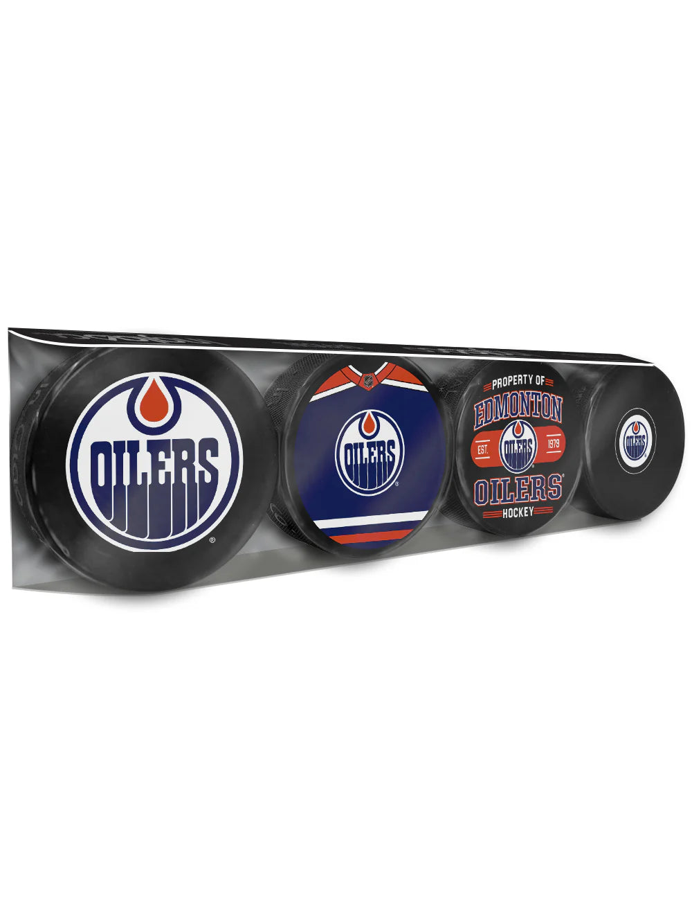 Inglasco NHL Edmonton Oilers Souvenir Hockey Puck Collector's 4-Pack