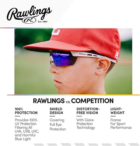 Rawlings RY134 Youth Baseball Shielded Sunglasses Lightweight Sports Youth Sport