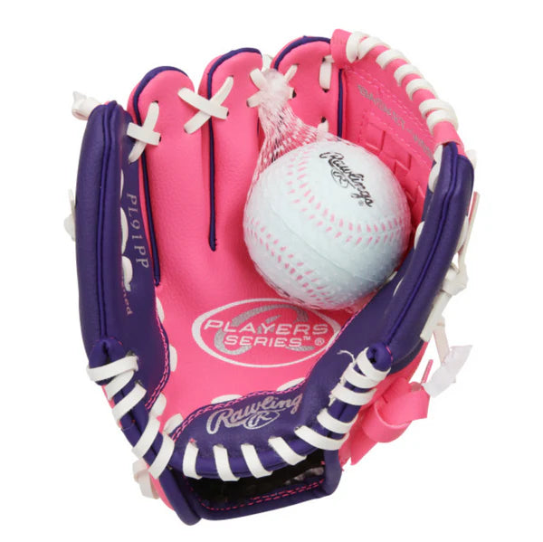 RAWLINGS PLAYERS SERIES 9" YOUTH BASEBALL GLOVE W/BALL PINK/PURPLE - PL91PP