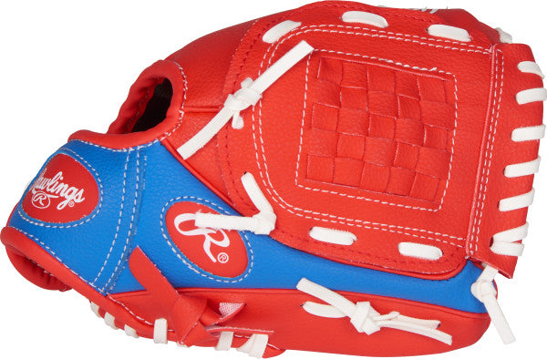 RAWLINGS "PLAYERS" SERIES BASEBALL GLOVE W/BALL YOUTH SCARLET/ROYAL 9" RHT