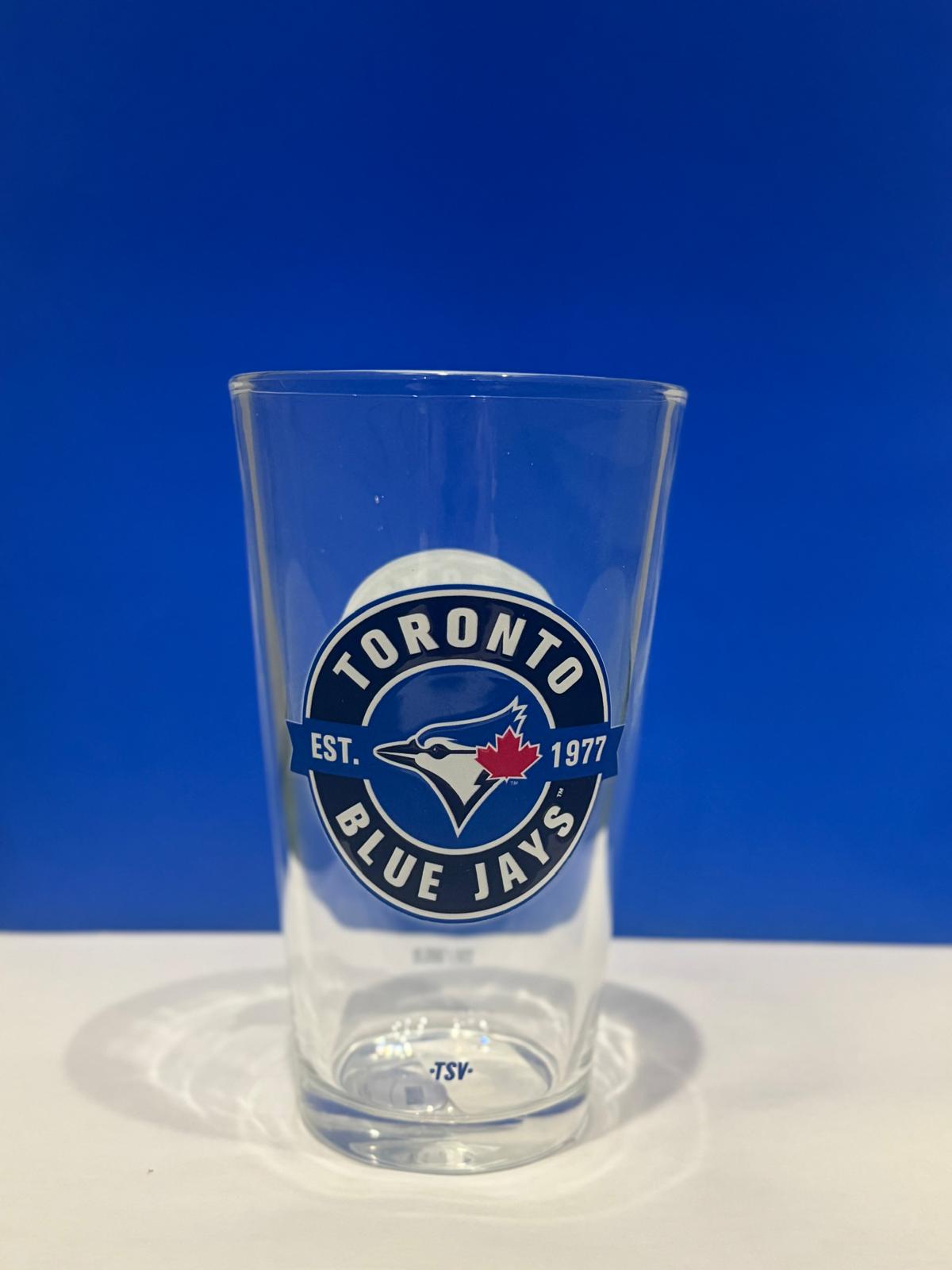 MIXING GLASS 16 OZ CLE MLB TOR B JAYS COFFEE LABEL